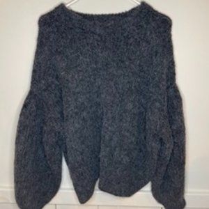 Gray Sweater with Balloon Sleeves